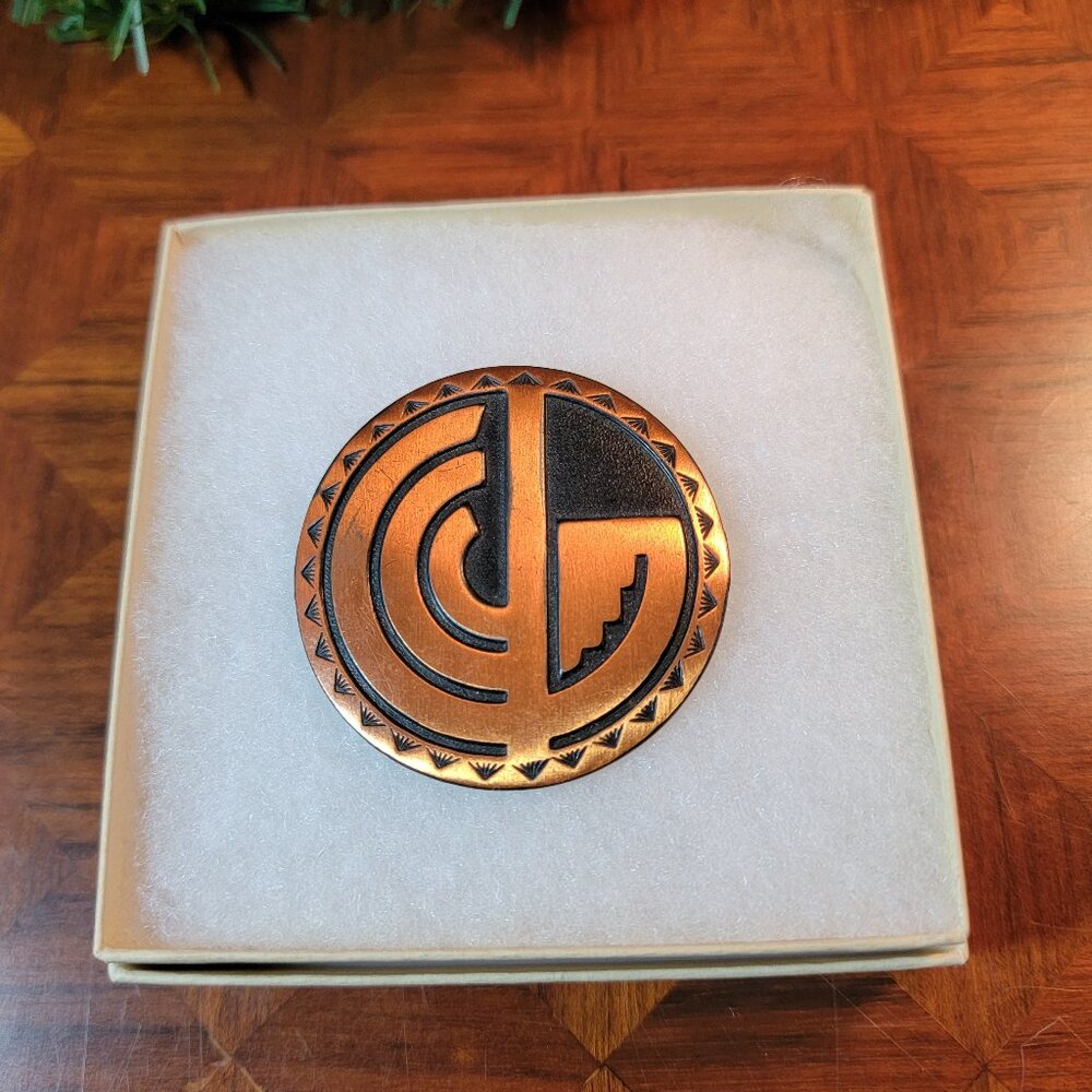 Vintage Solid Copper Medallion Brooch